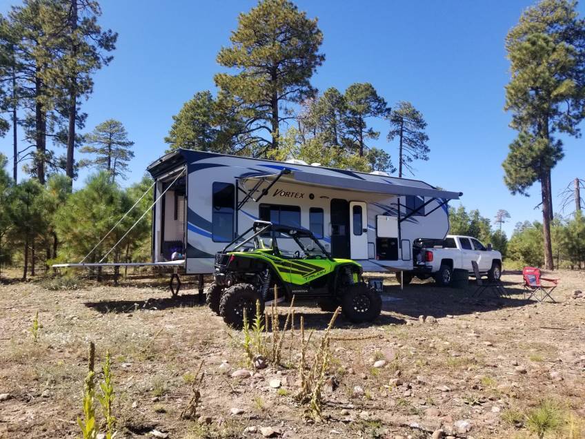 Toy hauler motorhome with ATV